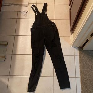 Distressed black overalls